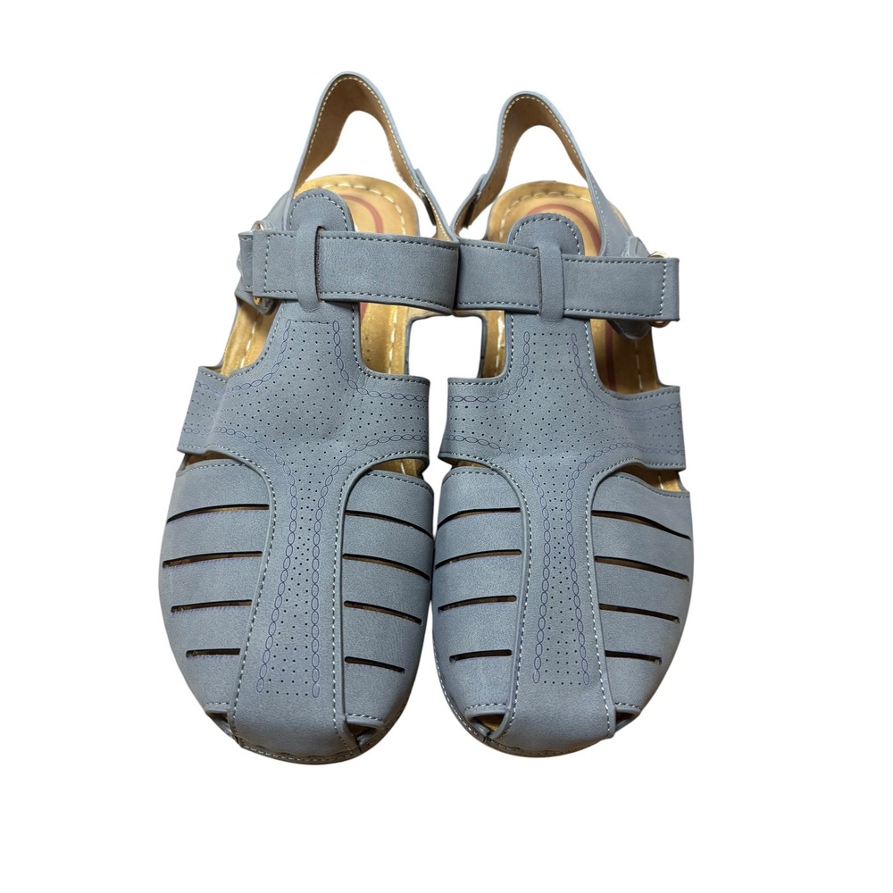 Shibever Blue Comfort Sandals Womens 39 Orthopedic Closed Toe Wedge Fisherman - Picture 2 of 5